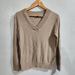 GAP Classic Khaki Knit Sweater V-neck Large Women's